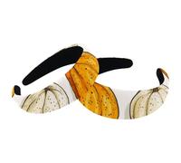 2 Pieces Thanksgiving Doodle Pumpkins Pattern Padded Thick Headbands, Vintage Thick Hair Bands, Velvet Wide Top Turban for Girls Women Men