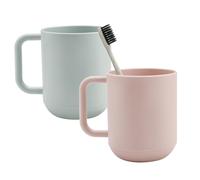 2 Pieces Thickened Plastic Toothbrush Cup With Handle, 400 ML Unbreakable Reusable Bathroom Tumbler, Multifunctional Toothbrush Holders for Bathroom Camping School Travel (Blue, Gray)
