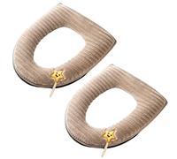 2 Pieces Thicker Bathroom Soft Toilet Seat Cover Pad with Handle Toilet Lid Cover Cushion Soft Thicker Washable Fits All Oval Toilet Seats (Beige)