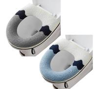 2 Pieces Thicker Bathroom Soft Toilet Seat Cover Pad with Handle Toilet Lid Cover Cushion Soft Thicker Washable Fits All Oval Toilet Seats (Grey+blue)