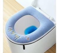 2 Pieces Thicker Bathroom Soft Toilet Seat Cover Pad with Handle Toilet Lid Cover Cushion Soft Thicker Washable Fits All Oval Toilet Seats 43L x 37W centimetres,Blue