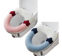 2 Pieces Thicker Bathroom Soft Toilet Seat Cover Pad with Handle Toilet Lid Cover Cushion Soft Thicker Washable Fits All Oval Toilet Seats (Blue+pink)