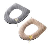 2 Pieces Thicker Bathroom Soft Toilet Seat Cover Pad with Handle Toilet Lid Cover Cushion Soft Thicker Washable Fits All Oval Toilet Seats (Grey+Beige)