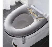 2 Pieces Thicker Bathroom Soft Toilet Seat Cover Pad with Handle Toilet Lid Cover Cushion Soft Thicker Washable Fits All Oval Toilet Seats Gray