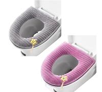 2 Pieces Thicker Bathroom Soft Toilet Seat Cover Pad with Handle Toilet Lid Cover Cushion Soft Thicker Washable Fits All Oval Toilet Seats (Gray+Pink)