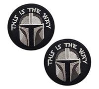 2 Pieces This is The Way Mandalorian Full Helmet Tactical Bounty Hunter Patch Funny Morale Military Emblem Embroidery Hook and Loop Patch for Jacket Backpacks Clothes Vest Uniforms