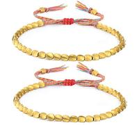 2 Pieces Tibetan Copper Bead Bracelets Handmade Braided Bracelets Adjustable Colorful Thread Beaded Bracelet (Trilateral Bead Style)