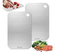 2 Pieces Titanium Chopping Board,304 Double Sided Stainless Steel Cutting Board 9.25 x 5.71 inches,Food-Grade Cutting Boards for Kitchen,Dishwasher Safe,Chopping Board for Meat,Vegetables and Fruit