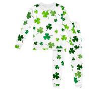 2 Pieces Toddler Boys Girls St. Patrick's Day Pajamas Set Four-Leaf Clover Print Nightwear Sets Unisex Long Sleeve Shirt and Long Pants Sleepwear for Kids' Gift Comfy Outfits