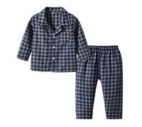 2-Pieces Toddler Boys Plaid Pajamas Set Long Sleeve Button-Up Tops+Stretch Plaid Pants 2PCS Christmas Pajamas for Kids Fl ffy Pajamas Button up Pyjamas Cotton Pyjamas (Grey, 9-10 Years)