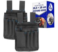 2 Pieces Tool Pouch for Belt 28,5 x 18 cm with 7 Compartments - Work Belt Pouch Made of Oxford 600D Fabric - MONTERAL