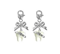 2 Pieces Tooth Keychain with Bling Bow-Kawaii Purse Bag Charms,Unique Dental Assistant Accessories,Funny Car Key Chain Keyring,Quirky Gift for Dentist and Women,White Elephant Exchange