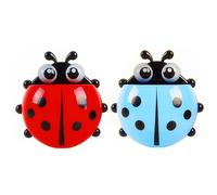 2 Pieces Toothbrush and Toothpaste Holder With Dispenser, Suction Cup Bathroom Organizer (Red, Blue)