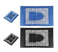 2 Pieces Travel Prayer Mat Rug, Pocket Travel Foldable Portable Muslim Prayer Carpet with Compass Praying Rug for Ramadan Gifts, 60 x 100cm Prayer Rug (Black, Blue)