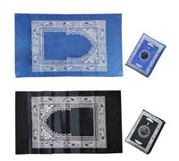 2 Pieces Travel Prayer Mat Rug, Portable Muslim Prayer Carpet Pocket Travel Foldable with Compass Praying Rug for Ramadan Gifts, 60 x 100cm Prayer Rug, Black and Blue