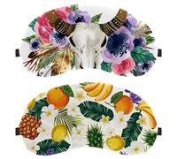 2 Pieces Tropical Fruit Banana Pineapple Lemon Floral Pattern Sleep Mask, Light Blocking Sleeping Eye Mask for Women Men, Night Blindfold, Breathable Eye Mask Cover