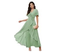2 Pieces Trouser Suits for Ladies Wedding Sage-Green Mother of The Bride Outfits Chiffon Mother of The Bride Trouser Suits Size 20