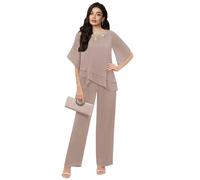 2 Pieces Trouser Suits for Ladies Wedding Taupe Mother of The Bride Outfits Chiffon Trouser Suits for Women UK Size 18