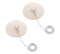 2 Pieces Tub Stopper, Rubber Bathtub Drain Stoppers Drain Plug with Stainless Steel Beaded Chain Premium Bathroom Bath Plug Fits for 1.5" to 2" Kitchen Sink, Bathroom, Bathtub (White)