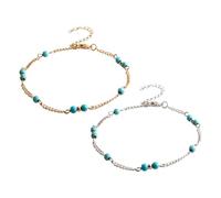 2 Pieces Turquoise Bead Ankle Bracelet for Women - Silver Boho Beach Jewelry With Big Anklet Design