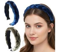 2 Pieces Twisted Braid Rough Edge Hairbands, Velvet Braided Headband, Non-Slip Twist Knotted Headband, Wide Solid Color Hair Hoop, Hair Accessories for Women and Girls