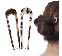 2 Pieces U Shaped Hair Pin French Style Hair Pins Tortoise Shell U Shaped Hairpin Cellulose Acetate Tortoise Shell Hair Fork Sticks Updo Chignon Pin for Women Girls Hairstyle Accessories