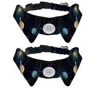 2 Pieces Universe Starry Sky Planet Adjustable Bow Tie Dog Collar, Cute Dog Tuxedo Collar, Formal Pet Cats Necktie for Puppy Cat Wedding Grooming, Birthday Gift