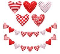 2 Pieces Valentine Fabric Heart Shaped Hanging Ornaments Red Heart Garland Hanging Garland for Valentines Day and Wedding Decoration Love Valentine Garland Banner