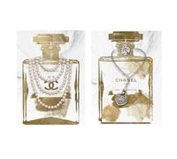 2 Pieces Vintage Perfume Bottle Gold Canvas Wall Art Pictures Wall Decor Modern Luxury Fashion Posters Print Glam Artwork Picture for Bedroom Make up Room Home Decor 12"x16"(30x40cm)
