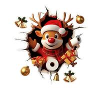 2 Pieces Wall-Breaking Santa Claus Wall Stickers,3D Christmas Wall Decals,Santa Claus Breaking Decals,11x10inch Christmas Decor Reindeer Removable Cute Cartoon Party Supplies