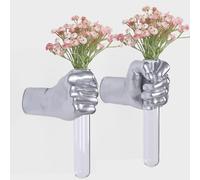 2 Pieces Wall Sculptures, Hands Vase Home Decor, Wall Mount Art Sculpture, Unique Wall Art Statue, Funky Flower Vase Decorations, Modern Eclectic Hanging Decor,Hands Statue (Silver(L+R))