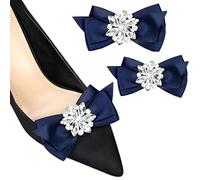 2 Pieces Wedding Bow Shoe Clips for Women, Rhinestone Bow Knot Shoe Charms Clips Crystal Ribbon Bow Shoe Buckles Cloth Detachable Shoe Accessories Shoes Jewelry Decoration for Prom Party High Heels