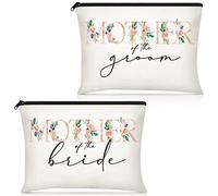 2 Pieces Wedding Cosmetic Bags Mother of The Bride Makeup Bag Mother of Groom Canvas Bag Floral Initial Print Cosmetic Bag for Mom Mother in Law Wedding Engagement Gift