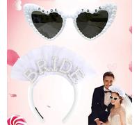 2 Pieces Wedding Decoration Hair Band with Pearls for Bride Etro Heart Shaped Glasses Bridal Hair Band Pearls Hair Band White Vintage Party Sunglasses Heart Shaped Glasses for Wedding Festival Wedding