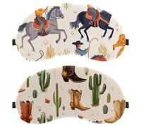 2 Pieces Wild West Cactus Cowboy Boots Hats Sleep Mask for Back and Side Sleeper, 100% Light Blocking Eye Mask, Adjustable & Breathable Sleeping Eye Cover, Zero Eye Pressure