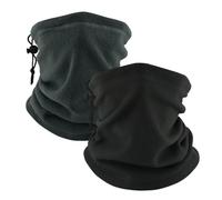 2 pieces Winter Fleece Neck Warmer, Windproof Dustproof Adjustable Drawstring Neck Gaiter, Face Scarf Snood for Skiing Snowboard Fishing Motorcycle Running Cycling Outdoor Sports Unisex(Gray, Black)