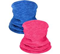 2 Pieces Winter Neck Warmer Gaiter Fleece Ski Neck Scarf Warm Windproof Balaclava Cold Weather Scarf Tube Cover Bandanas for Men Women Winter Motorcycle Skiing Running Cycling (Rose Red, Blue)
