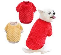 2 Pieces Winter Warm Puppy Clothes Fleece Pet Sweater Soft Coral Fleece Pet Clothes Pet Supplies Cat Outfit Cute Pullover for Small to Medium Pets (X-Large, Red/Khaki)