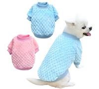 2 Pieces Winter Warm Puppy Clothes Fleece Pet Sweater Soft Coral Fleece Pet Clothes Pet Supplies Cat Outfit Cute Pullover for Small to Medium Pets (Medium, Pink/Blue)