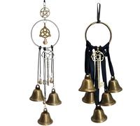 2 Pieces Witch Bells for Door Protection Witch Bells for Door Knob Hanging Brass Wind Chimes with Bell Mystical Witchcraft Door Bell Decor Hanging Pendant for Indoor Outdoor Home Window Patio