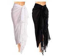 2 Pieces Women Beach Batik Long Sarong Swimsuit Cover up Wrap Pareo with Tassel for Women Girls (Color Set 1)
