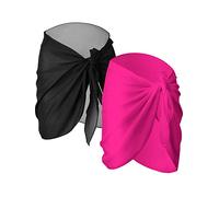 2 Pieces Women Beach Wrap Sarong Cover Up Chiffon Swimsuit Wrap Skirts (Black and Rose Red)