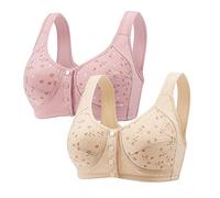 2 Pieces Women Front Fastening Bras Sexy Lace Full Coverage Non Wired Bra Front Closure Comfy Bra Push Up Button Bra Plus Size Tank Bras Padded Support Tank Bras Front Closure Bras Comfy Vest (B, 80B)