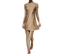 2 Pieces Women Muslim Swimwear for Women Full Cover Solid Swimming Costume Bathing Suit UV Protection Rash Guard Surfing Beachwear 2025 Khaki