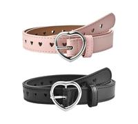 2 Pieces Women'S Belts, Heart Buckle Elastic Belt, Fashion Belt, Pu Leather Elastic Belt, Adjustable Belt, Dress Belt