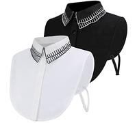 2 Pieces Womens Fake Collar Detachable, Half Shirts Blouse Collar Removable Double Layer Collars False Shirt Collar Dickey Collars Detachable Collar for Women Girls Decorative Favors (Black + White)