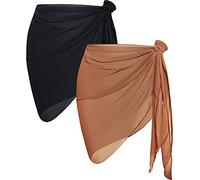 2 Pieces Women's Summer Sarong Solid Color Short Coverups for Swimwear Skirt(Black and Brown)