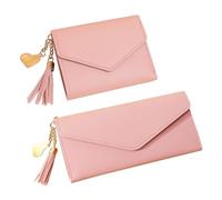 2 Pieces Women's Wallet, Pu Leather Wallet, Tassel Pendant Wallet, Cute Wallet, Simple Wallet