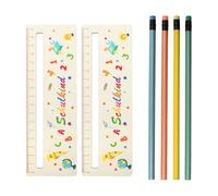 2 Pieces wooden reading ruler with 4 Colourful Pencils, Children's 1 Class Wooden Reading Aid Ruler Personalised Rulers for Primary School Students Gift for Boy and Girl, 17cm Lightweight