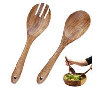 2 Pieces Wooden Salad Servers Salad Mixing Dinner Fork and Salad Spoons Long Handle Salad Tongs Servers for Serving Salad, Pasta, Fruit Kitchen Utensils Cutlery Set